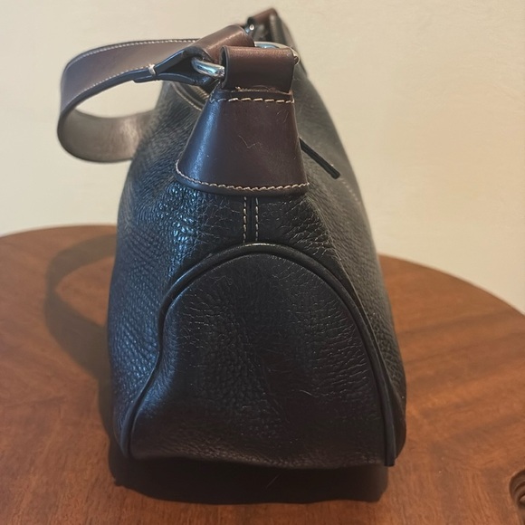 Dooney Bourke satchel shoulder bag black pebbled leather/ smooth brown trim - Picture 4 of 16